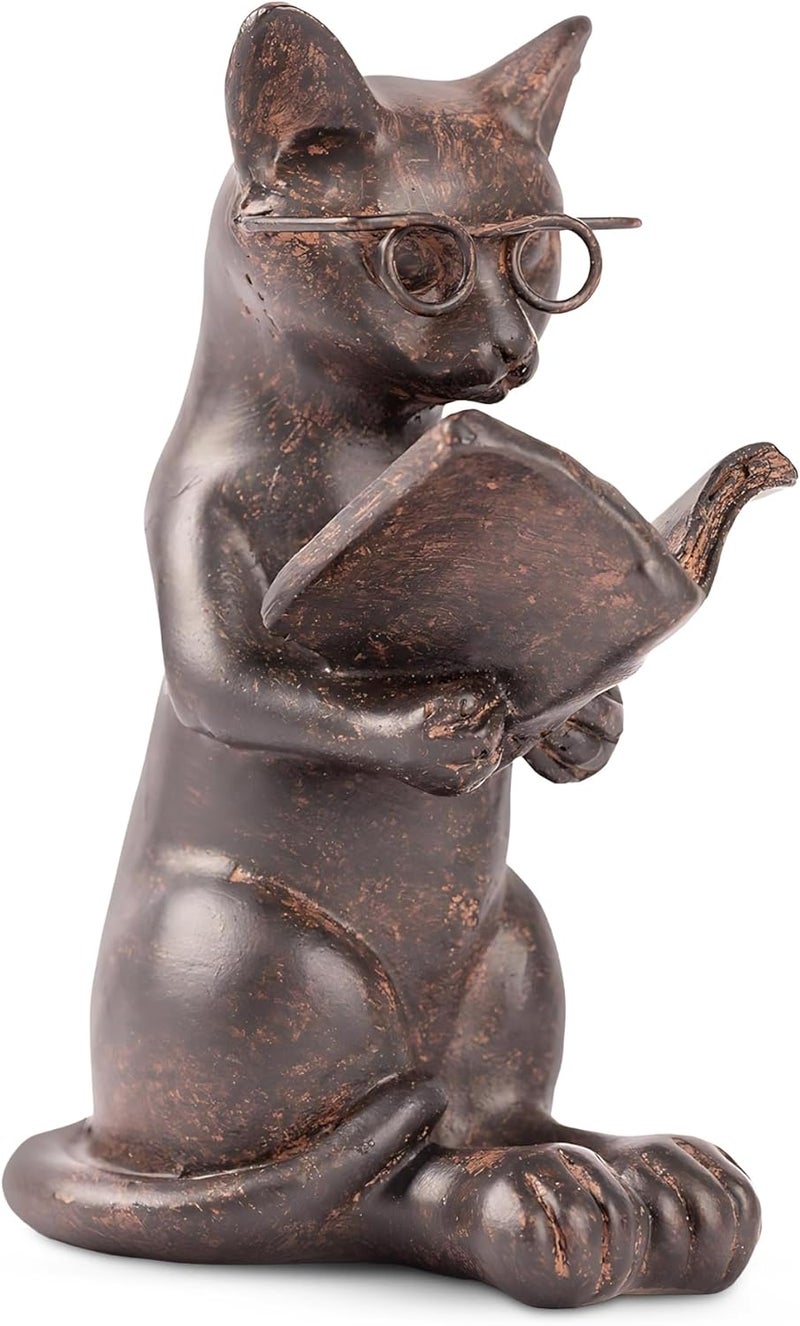 Young's Inc . Cat Figurine - Cute Cat Statue - Whimsical Cat Decor for Cat Lovers - Cat Collectibles and Meditation Decor - Cat with Eye Glasses - 4'' L X 3'' W X 5'' H - Image 1